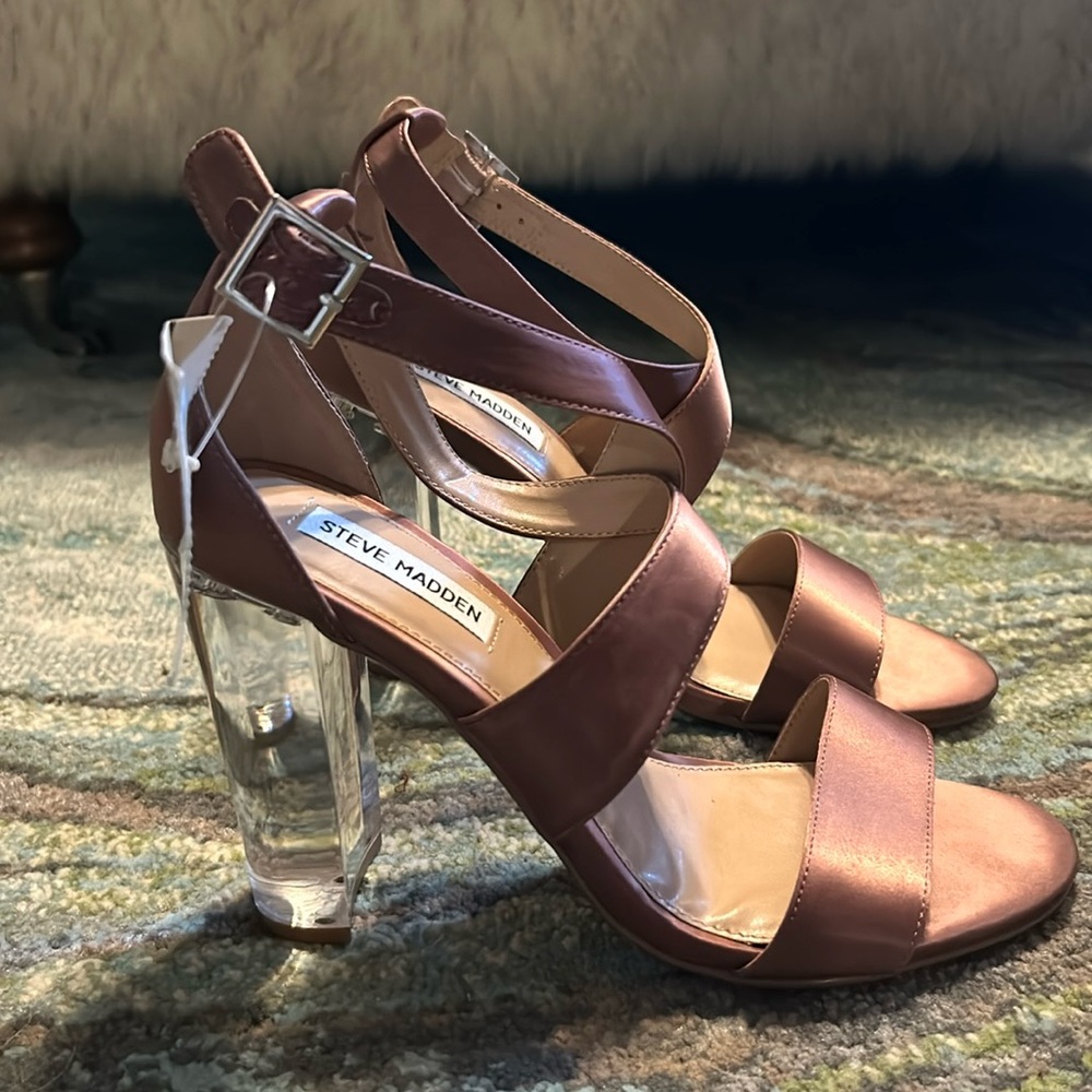 Steve Madden Clear Heel Pink Strappy Open Toe